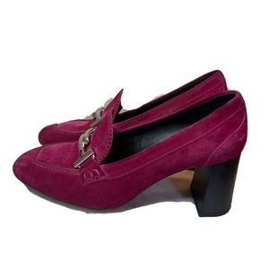 TOD'S Shoes Suede Block Heel Loafer Heels Pumps Burgundy Women’s Size US 5.5